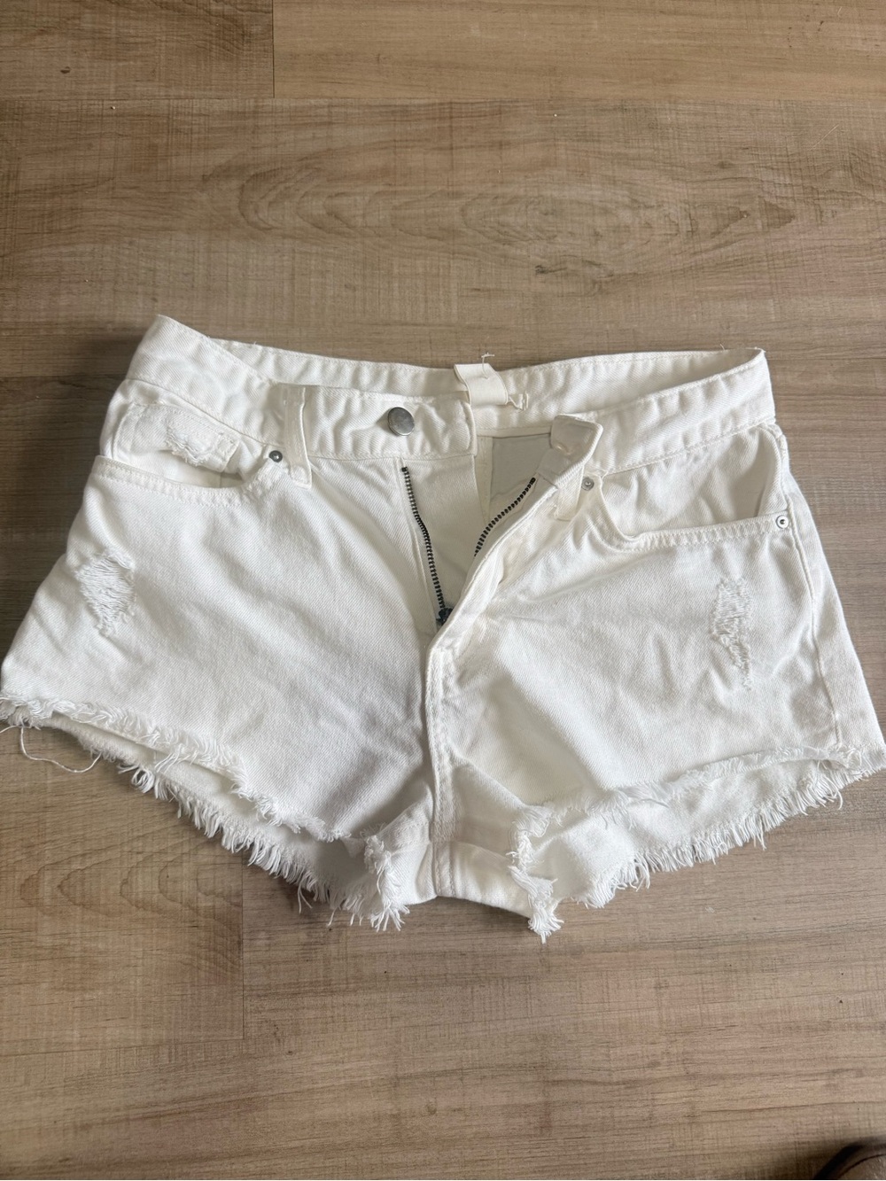 H&M White Distressed Denim Cutoff Shorts